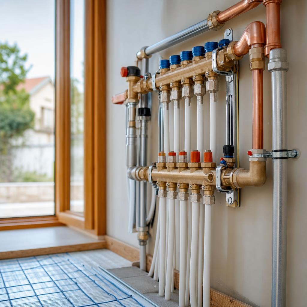 Collecteur de plancher chauffant dans une maison française en cours de rénovation énergétique